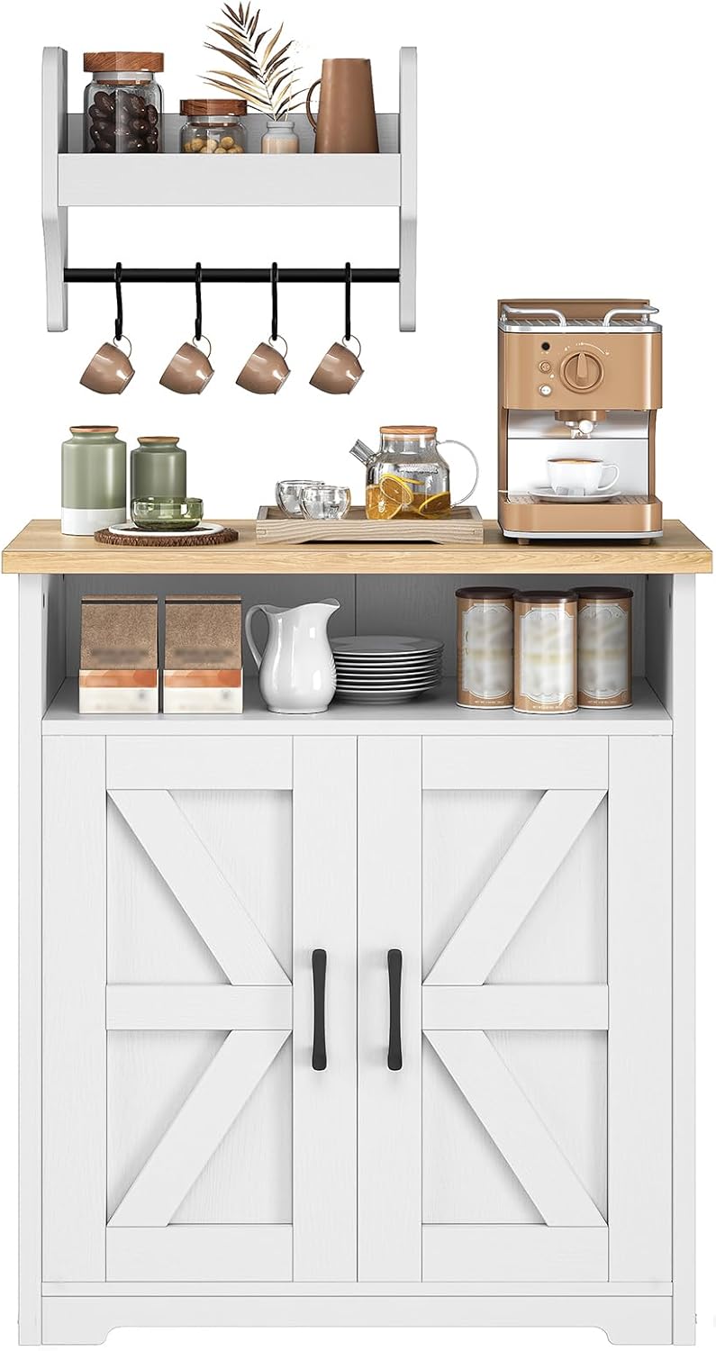 YATINEY Coffee Bar Cabinet, Kitchen Island with Storage, Farmhouse Sideboard ...