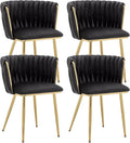 Kiztir Black Velvet Dining Chairs Set of 4, Upholstered Dining Room Chairs with Gold Metal Legs, Modern Dining Chairs with Woven Back for Living Room, Bedroom, Kitchen
