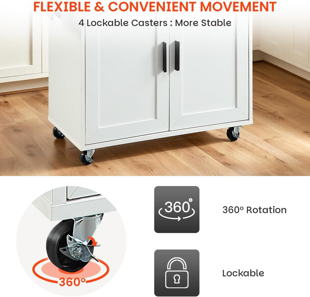 Kitchen Island with Storage, Rolling Kitchen Island on Wheels with Scalable,O...