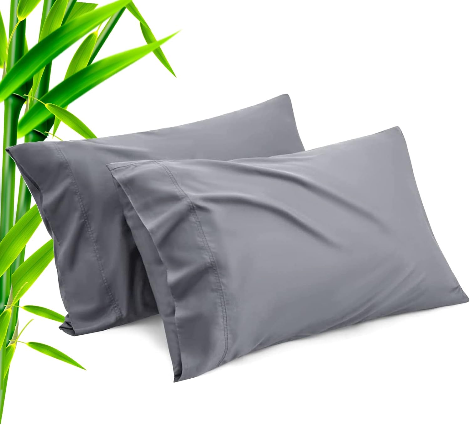 TELUS Dark Grey Pillow Cases Queen Size 2 Pack, Bamboo Rayon Cooling Pillowcases with Envelope Closure, Cool Breathable Pillow Case for Hot Sleepers & Night Sweats, 20x30 inch