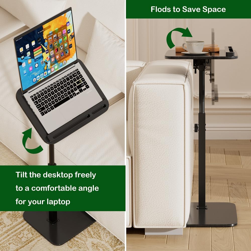 Adjustable End Table for Couch, 360° Swivel C Shaped Side Table with Height A...
