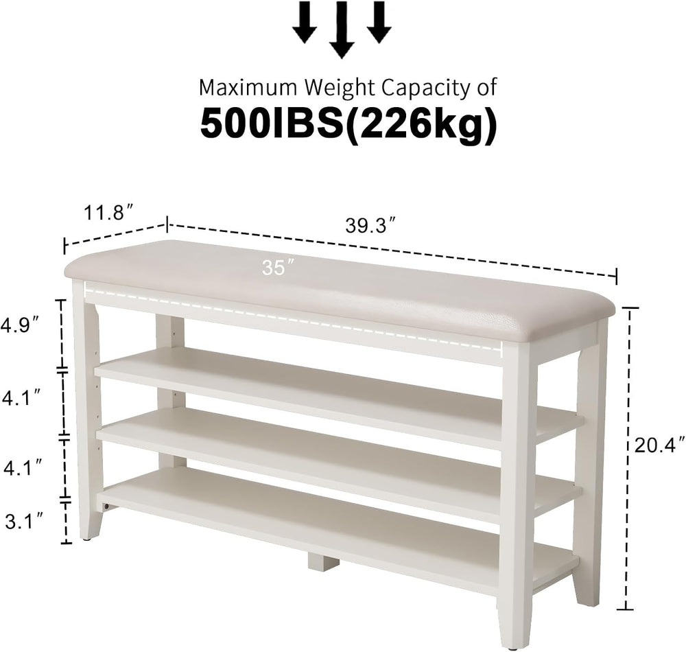 AQIMUELE Shoe Bench with Leather Cushion, 3 Tiers Shoe Storage Bench Height A...