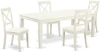 East West Furniture LGBO5-LWH-LC 5 Piece Dining Room Furniture Set Includes a Rectangle Kitchen Table with Butterfly Leaf and 4 Faux Leather Upholstered Chairs, 42x84 Inch, Linen White