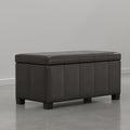 SIMPLIHOME Dover Storage Ottoman Bench - 36 inch Wide Upholstered Vegan Leather Rectangular Lift-Top Ottoman in Dark Clove Brown, Contemporary Bench for Living Room with Safety Hinges