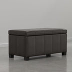 SIMPLIHOME Dover Storage Ottoman Bench - 36 inch Wide Upholstered Vegan Leather Rectangular Lift-Top Ottoman in Dark Clove Brown, Contemporary Bench for Living Room with Safety Hinges