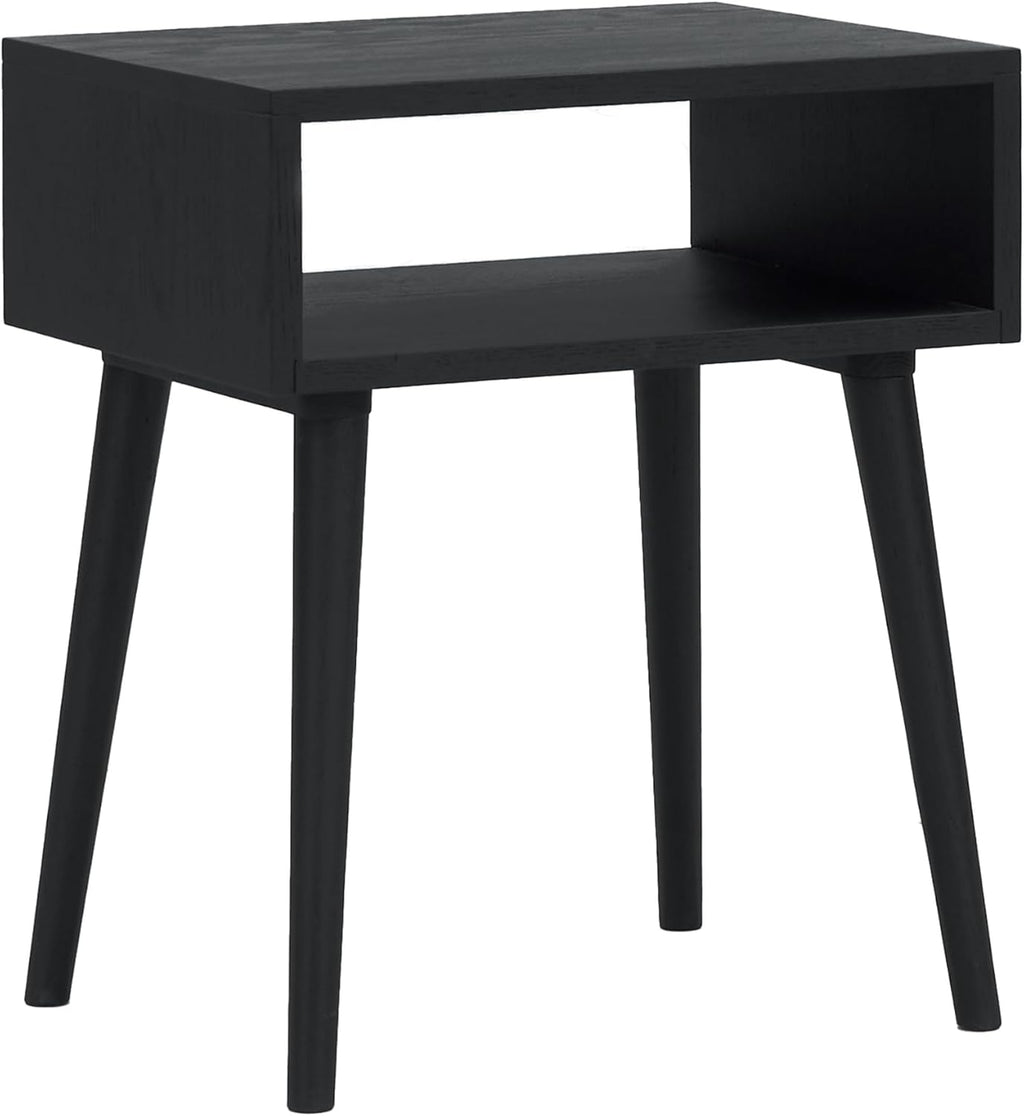 NTC Solid Oak Zoe Nightstand, Mid Century Modern Side Table Bedroom, Bedside Furniture, Night Stand, End Table, Easy Assembly - Burnt Black
