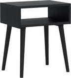NTC Solid Oak Zoe Nightstand, Mid Century Modern Side Table Bedroom, Bedside Furniture, Night Stand, End Table, Easy Assembly - Burnt Black