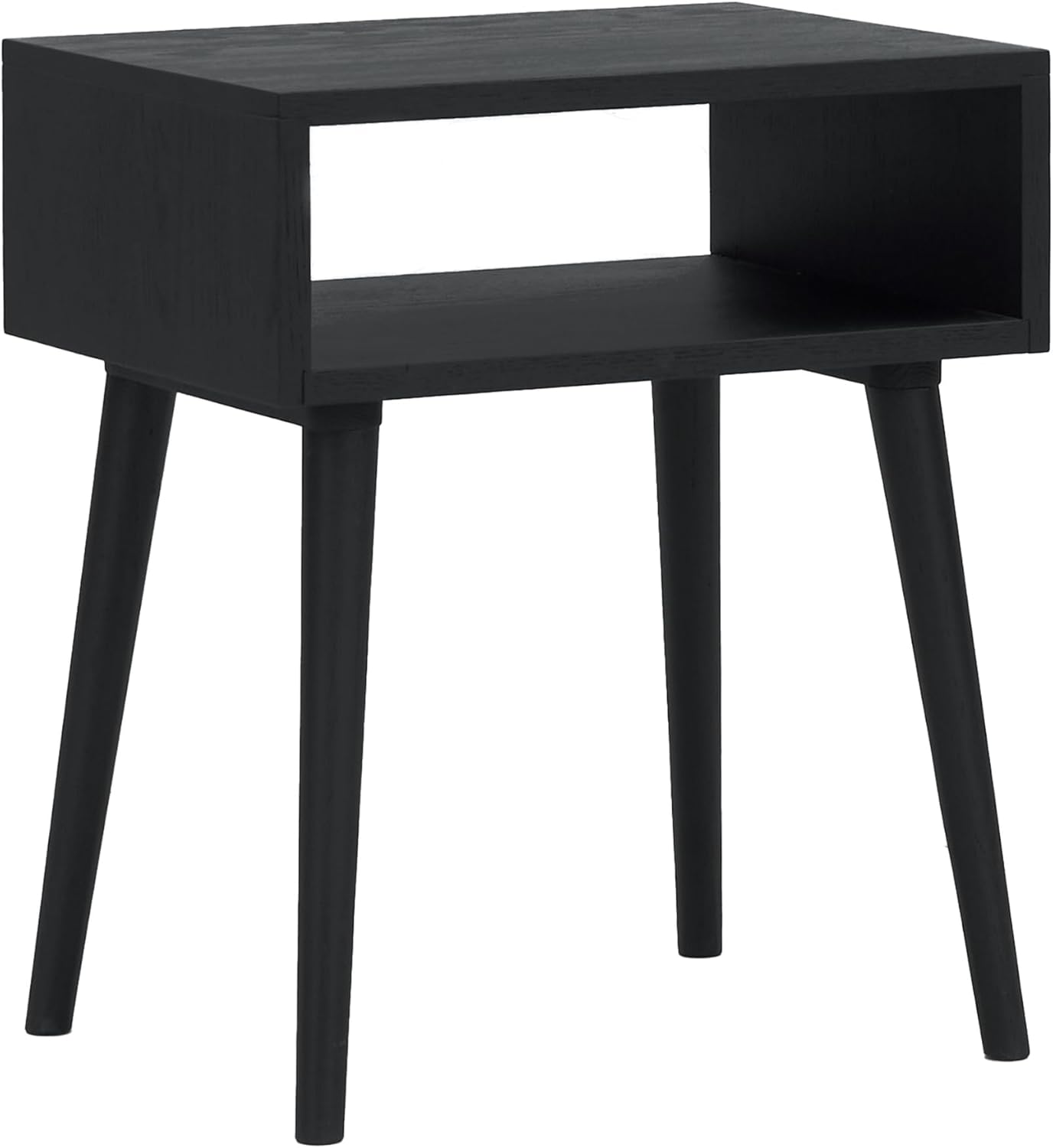 NTC Solid Oak Zoe Nightstand, Mid Century Modern Side Table Bedroom, Bedside Furniture, Night Stand, End Table, Easy Assembly - Burnt Black