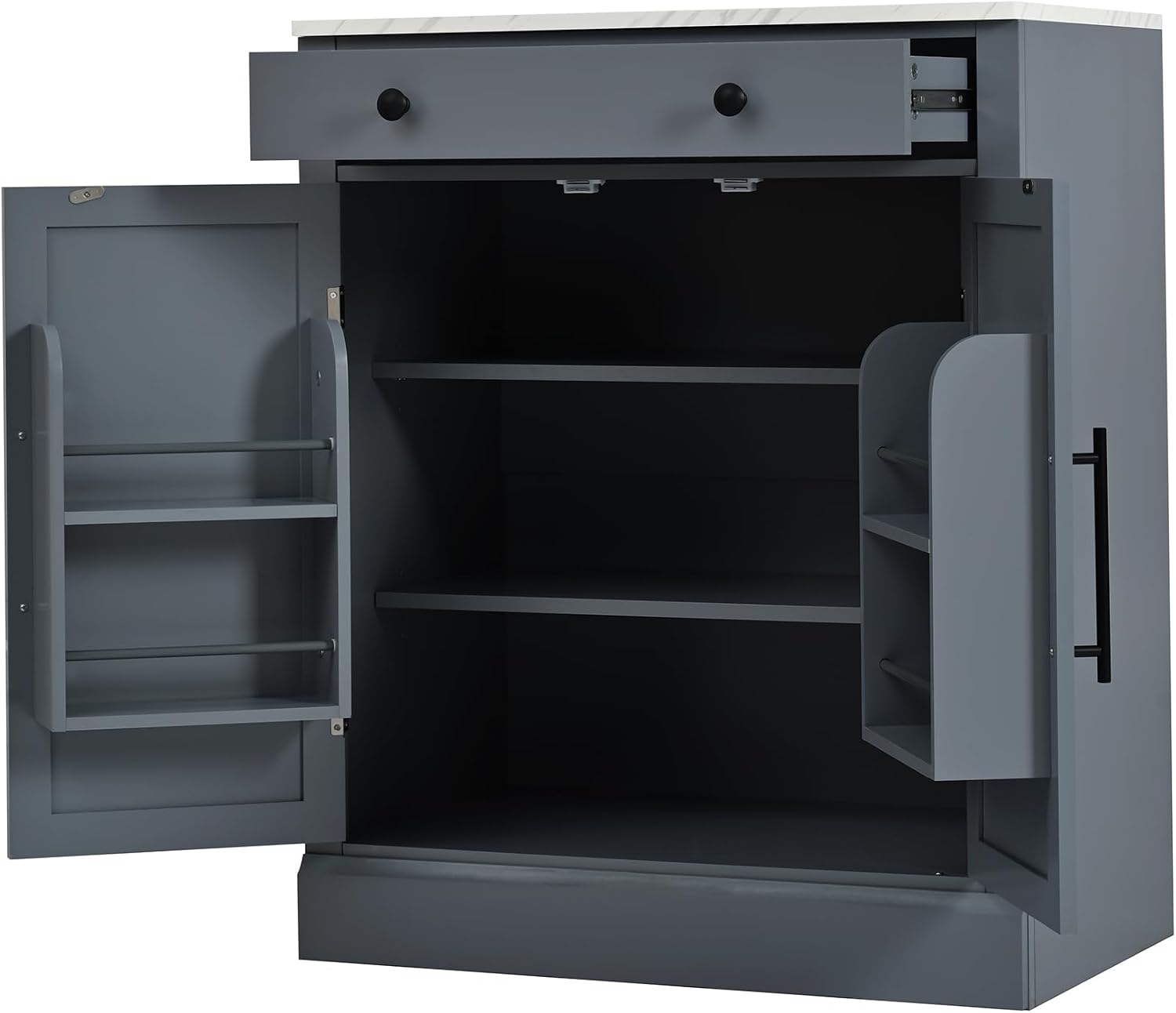 Bellemave Freestanding Coffee Bar Cabinet with Drawer & Adjustable Shelves, 35.4" H Kitchen Storage Cabinet,Coffee Bar Organizer for Small Spaces, White Marble Countertop, Anti-Tip Design.(Gray)
