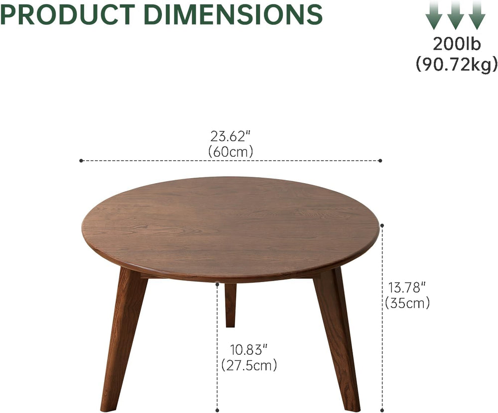 100% Solid Oak Wood Mini Coffee Table, Round Cofffe Tables Side Table w/Solid...