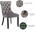 Velvet Dining Chairs Set of 6, Tufted Upholstered Dining Room Chairs with Back Ring Pull, Nailhead Trim and Solid Wood Legs, Modern Dining Chair for Dining Room, Kitchen(Grey)