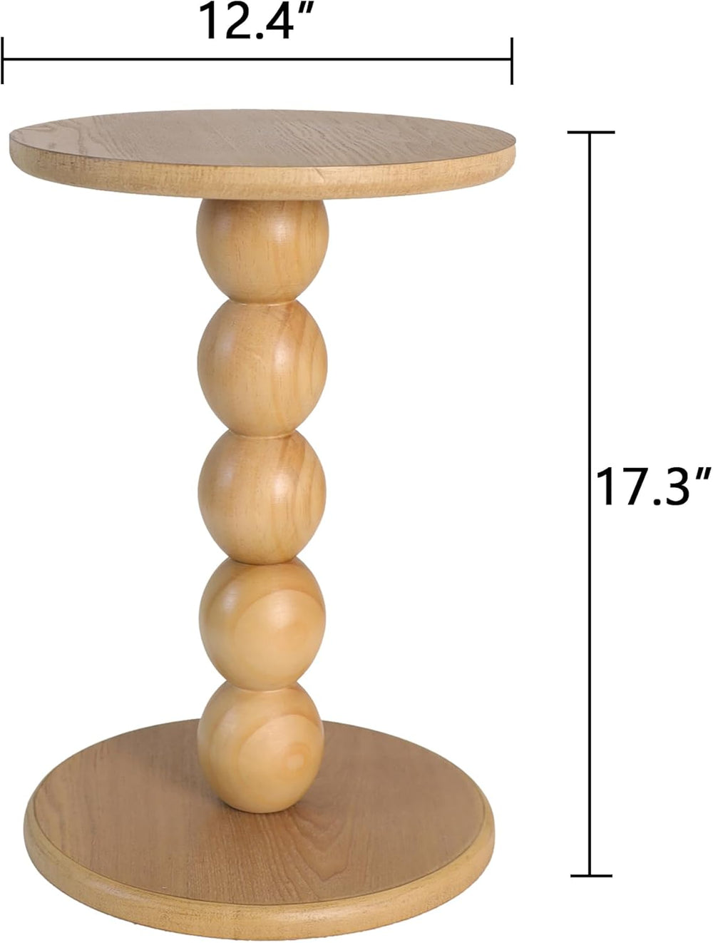 dwellington Small Round Wooden Side Table with Stacked Ball Pedestal Base, 12...
