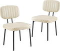Sweetcrispy Dining Chairs Set of 2, Upholstered Mid Century Modern Kitchen Accent Chairs with Faux Leather Cushion Seat & Metal Legs for Home Office, Living Room-Beige White