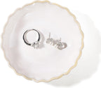 HOME SMILE Ring Jewelry Dish Pastel White Ruffled Ceramic|Trinket Tray for Earrings, Necklaces|Mothers Day Birthday Friendship Gifts for Women|Vanity Organizer & Bathroom Decor