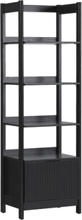 Walker Edison Transitional Reeded Narrow Open Bookshelf with Drawer Home Office Living Room, Bedroom, 4-Shelf Bookcase with Bottom Storage, 22 Inch, Black
