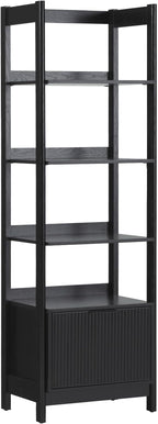 Walker Edison Transitional Reeded Narrow Open Bookshelf with Drawer Home Office Living Room, Bedroom, 4-Shelf Bookcase with Bottom Storage, 22 Inch, Black