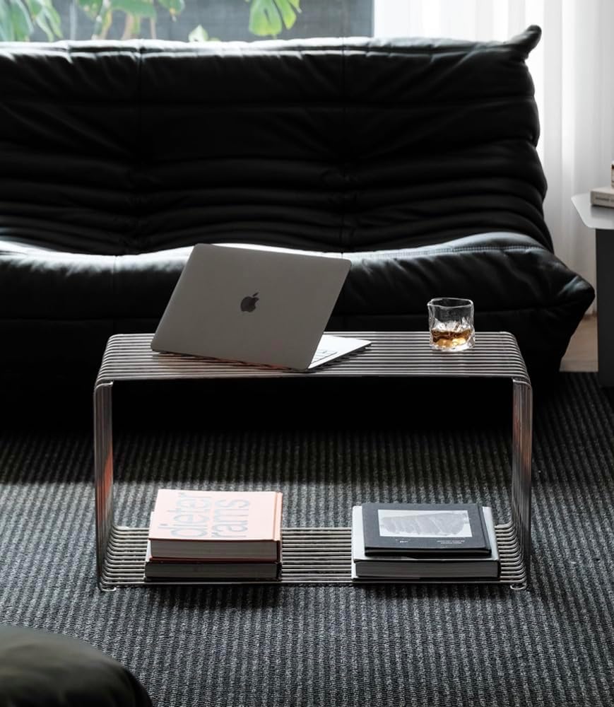 Stainless Steel Side Table,Square Geometry Retro Side Table Linear Metal End ...