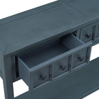 Merax Rustic Console Table with 2 Different Size Drawers for Entry, Sofa Table Behind Couch with Bottom Shelf, Entryway Table with Open Shelf, for Living Room Hallway Doorway, Navy