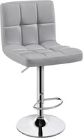 Yaheetech Single Bar Stool, PU Leather Adjustable Barstools, Modern Counter Stools with Back and Footrest, Counter Height Barstools for Bar, Kitchen, Dining Room, Light Gray