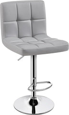 Yaheetech Single Bar Stool, PU Leather Adjustable Barstools, Modern Counter Stools with Back and Footrest, Counter Height Barstools for Bar, Kitchen, Dining Room, Light Gray