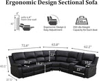Manual Recliner Sectional Sofa Set, Bonded Leather L-Shaped Living Room Furniture Sets, Reclining Corner Couch with Drop-Down Table/Storage Console/Cup Holders for Home Office (Black, Sectional)