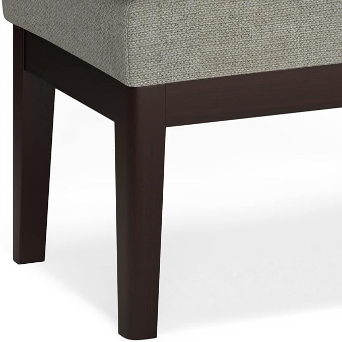 SIMPLIHOME Carlson 27-inch Wide Linen-Look Fabric Small Ottoman Bench in Greige with Solid Wood Frame for Living Room, Entryway, or Bedroom