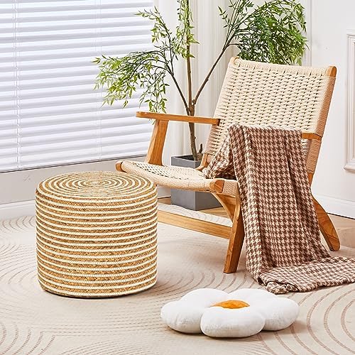 18'' Ottoman Pouf Natural Braided Poof Rustic Handweave Lounge Pouffe...