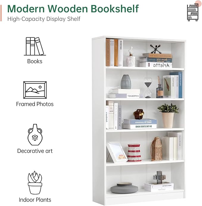 NicBex 59.8“ Heavy Dute Wood Bookcase with Adjustable Shelves, Modern Manga Bookshelf for Living Room, Office, Small Spaces, Manga and Book Shelves Storage, Tip-Over Resistant, 33" Wide White