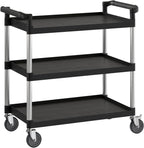 Black Utility/Bussing Cart with Three Shelves - 42" x 20"