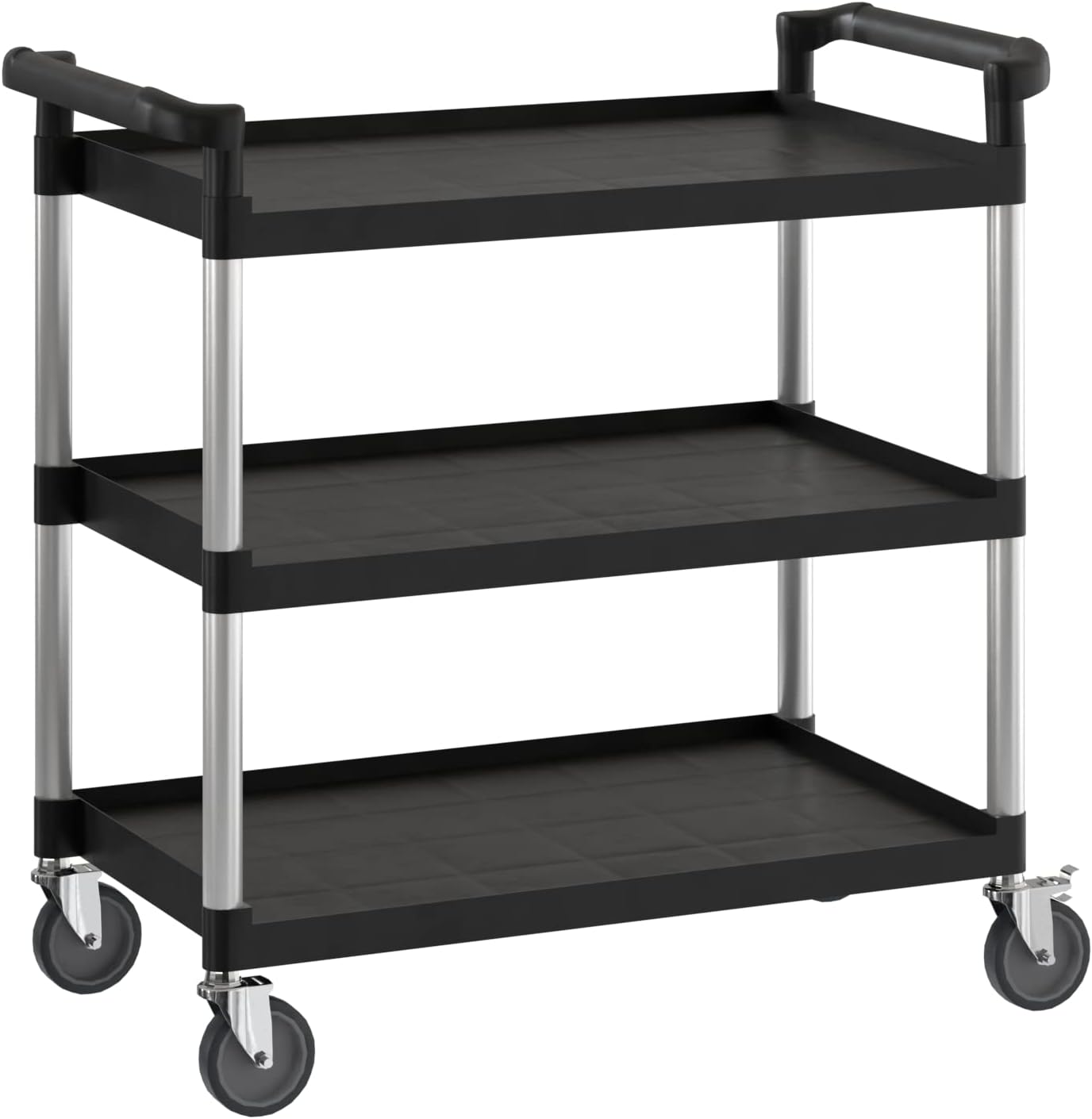 Black Utility/Bussing Cart with Three Shelves - 42" x 20"