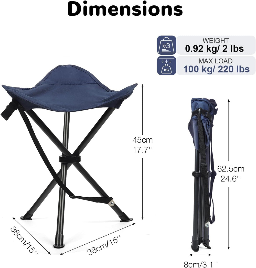 18" Folding Tripod Stool, 3 Legs Portable Tall Camping Stool, Blue