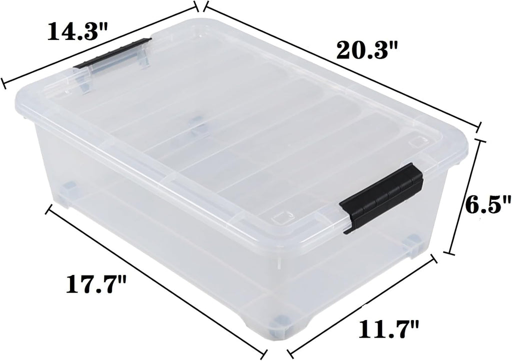 Saedy 20 L Clear Under Bed Storage Bins with Lids, 4 Pack Wheeled Underbed Storage Containers Boxes
