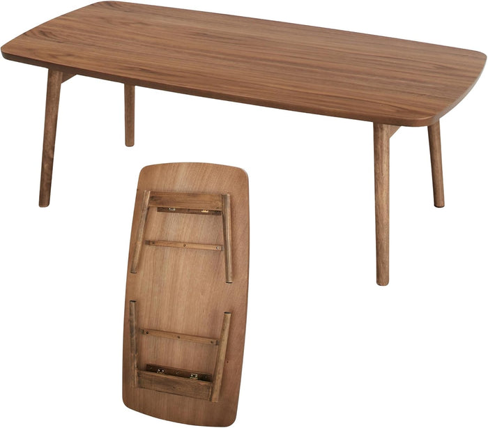 AZUMAYA Folding Legs Coffee Table W41.3 x D20.5 x H14.0 in Natural Walnut and Rubber Wood Floor Table for Living Room TAC-229WAL