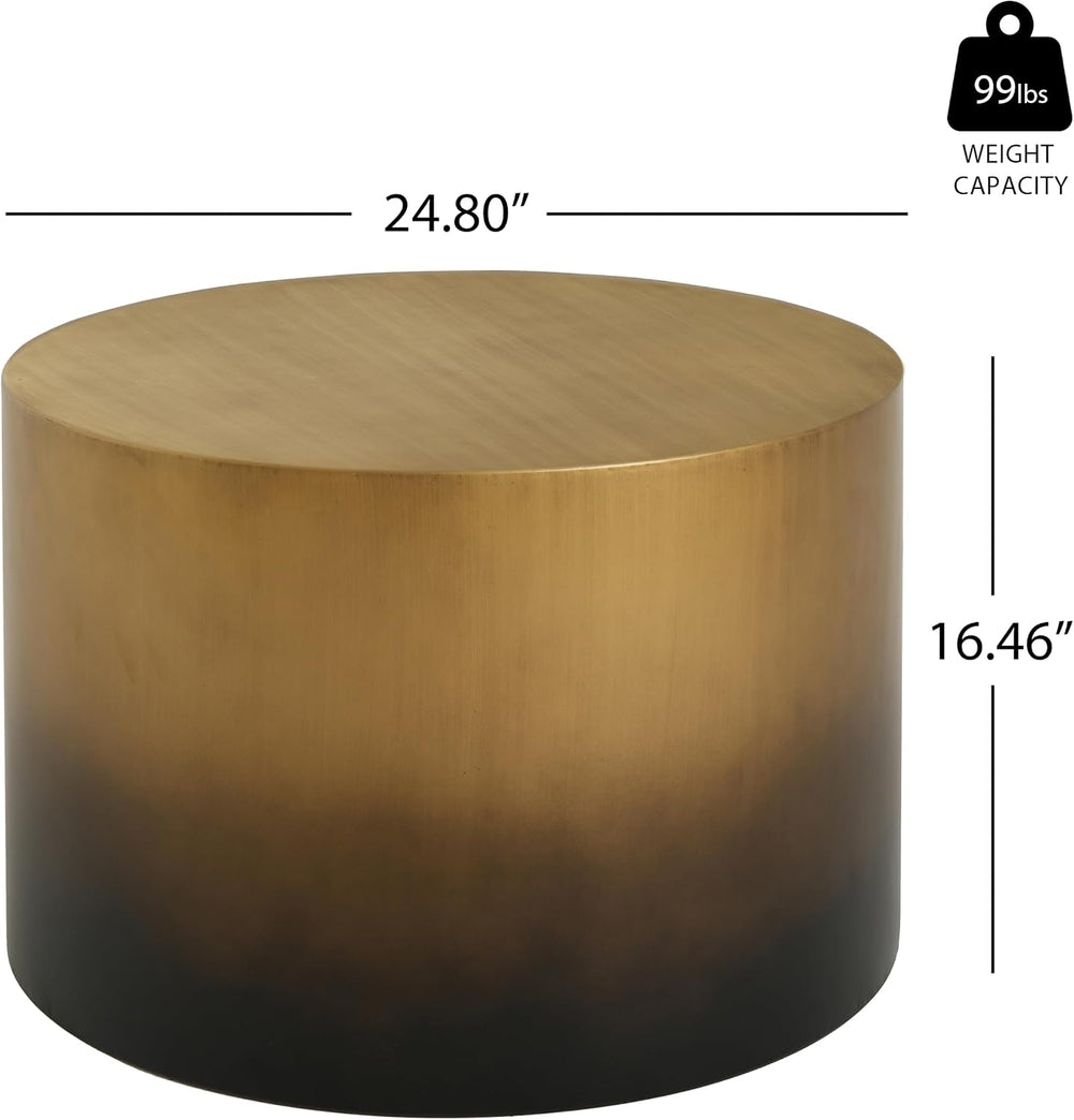 Merax 2-Piece Ombre Gradient Brass Black Iron Drum Table Set | Round Cylindri...