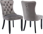 Grey Velvet Dining Chairs Set of 2, Upholstered Dining Room Chairs with Back Ring Pull Trim and Solid Wood Legs,Tufted Wingback Kitchen Chairs for Dining Room,Living Room,Kitchen(Grey)