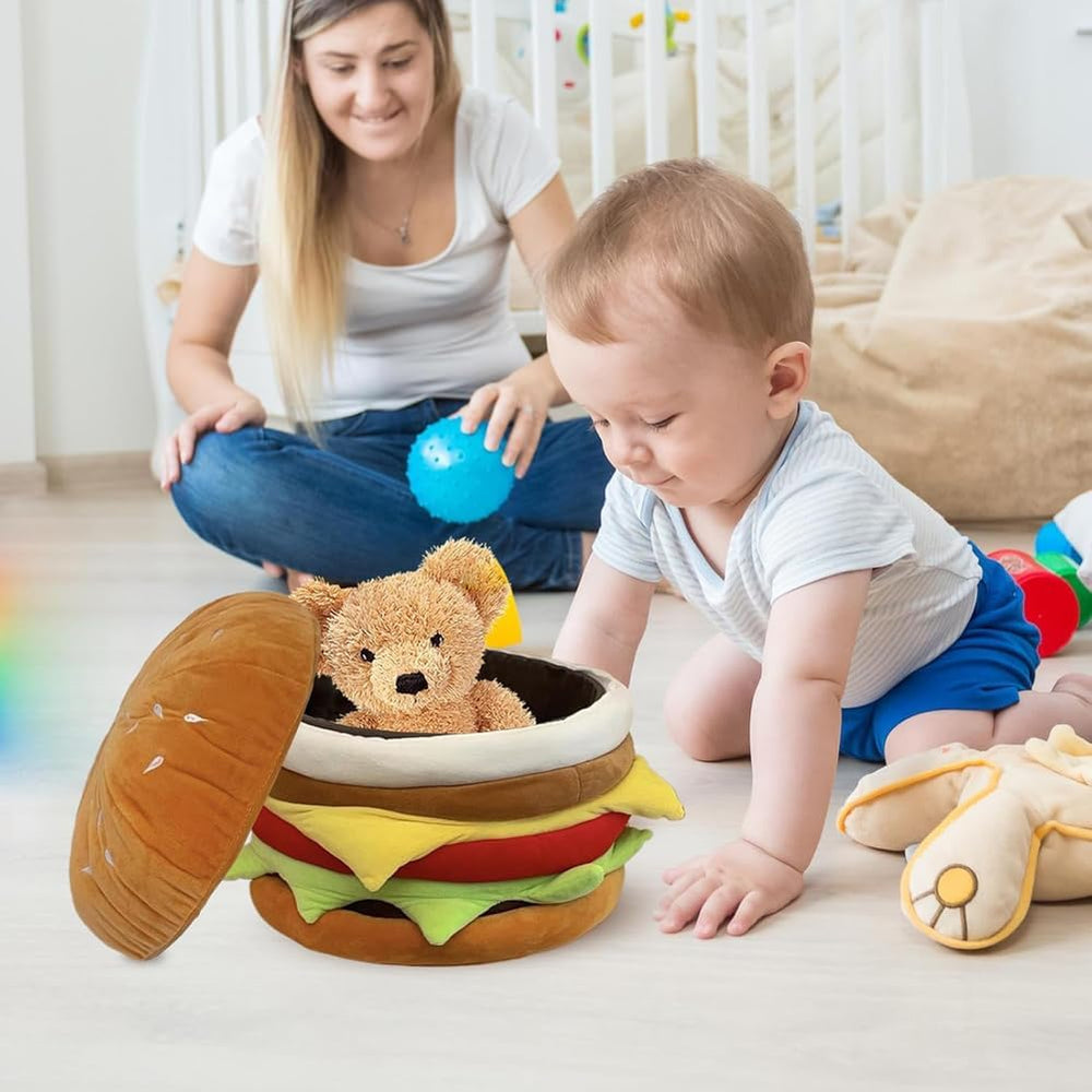 Small Storage Ottoman Hamburger Shaped Seat Cushion for Bedroom Entryway,Upho...