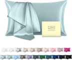 Natural Mulberry Silk Pillowcase for Hair and Skin Queen Size 20"X30" Case with Hidden Zipper Soft Breathable Smooth Cooling Pillow Covers for Sleeping(Haze Blue,1Pcs)
