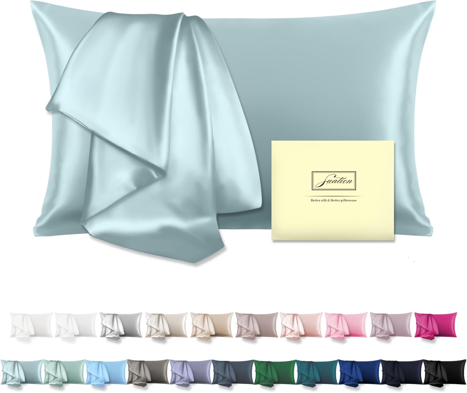 Mulberry Silk Pillowcase for Hair and Skin Standard Size 20"X 26" with Hidden Zipper Soft Breathable Smooth Cooling Pillow Covers for Sleeping(Haze Blue,1Pcs)