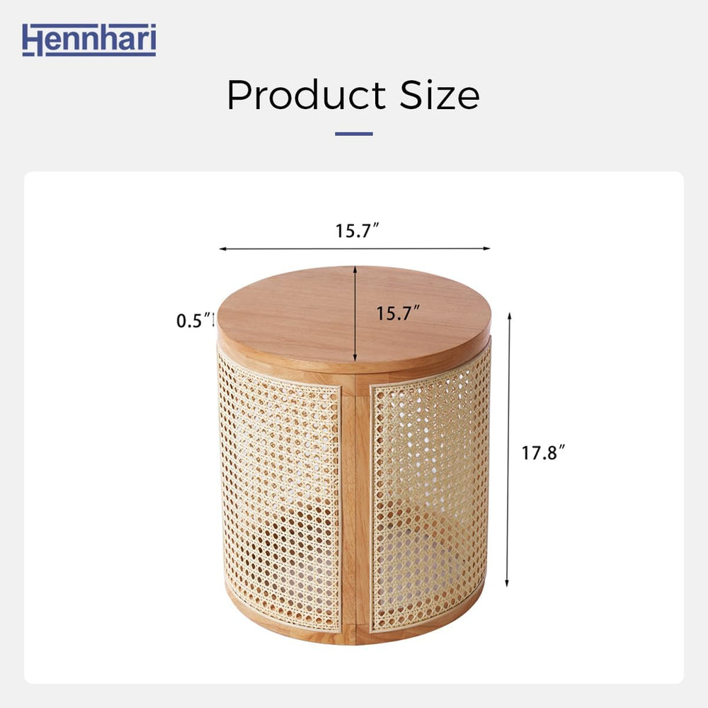 Hollow Woven Rattan Side Table, Round End Table for Living Room, Coffee Table...