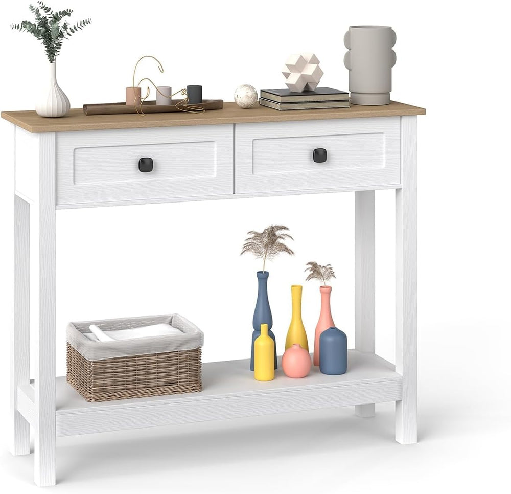 kinbor Entryway Table - White Console Table with 2 Drawers, Narrow Small Cons...