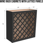 Solid Wood RTA Wine Bottle Rack Wall Cabinet with Lattice Panels - Bottle Holder Storage for Bar, Pantry, or Wine Cellar - Mocha finish Countertop Solution (Charcoal Black, 24'W 12'D 30'H)