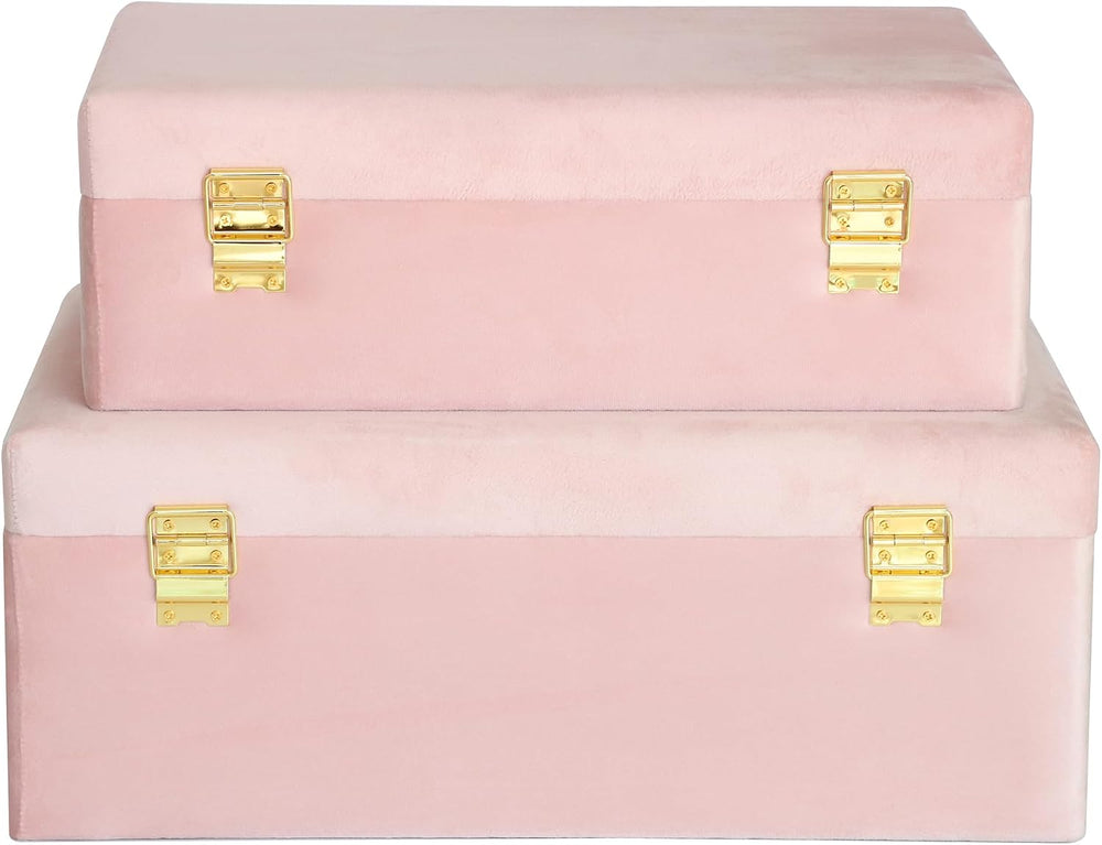 HofferRuffer Velvet Storage Trunks with Wood Frame, Set of 2 Storage Chests w...
