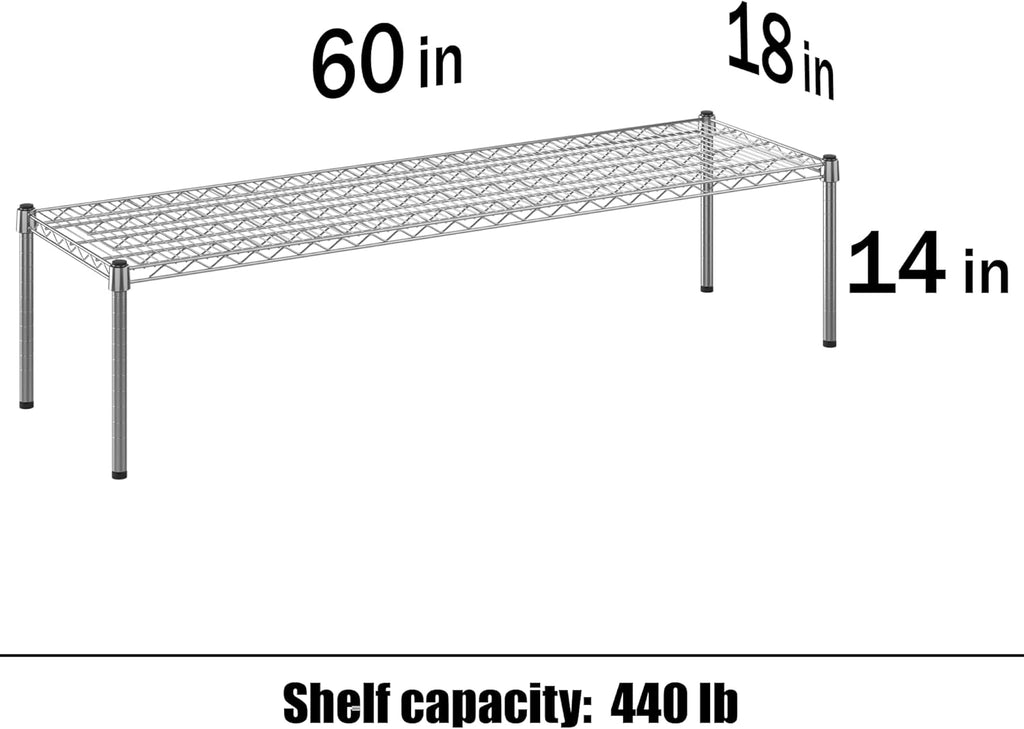 18" Deep x 60" Wide x 14" Height Wire Shelving Kit | 1-Tier | NSF Commercial Storage Rack Unit