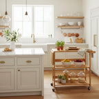 Foldable Kitchen Cart, Brown Solid Wood, Open Utility Cart, Serving Trolley on Wheels, Compact Storage, Adjustable Shelf