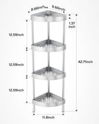 Nieifi Corner Shower Caddy Stand-4 Tier Rustproof Anodized Aluminum Standing Shower Organizer-Shower Caddy Corner-Dual Stability to Anti-Shaking-Height-Adjustable Legs for Uneven Surfaces-Silver