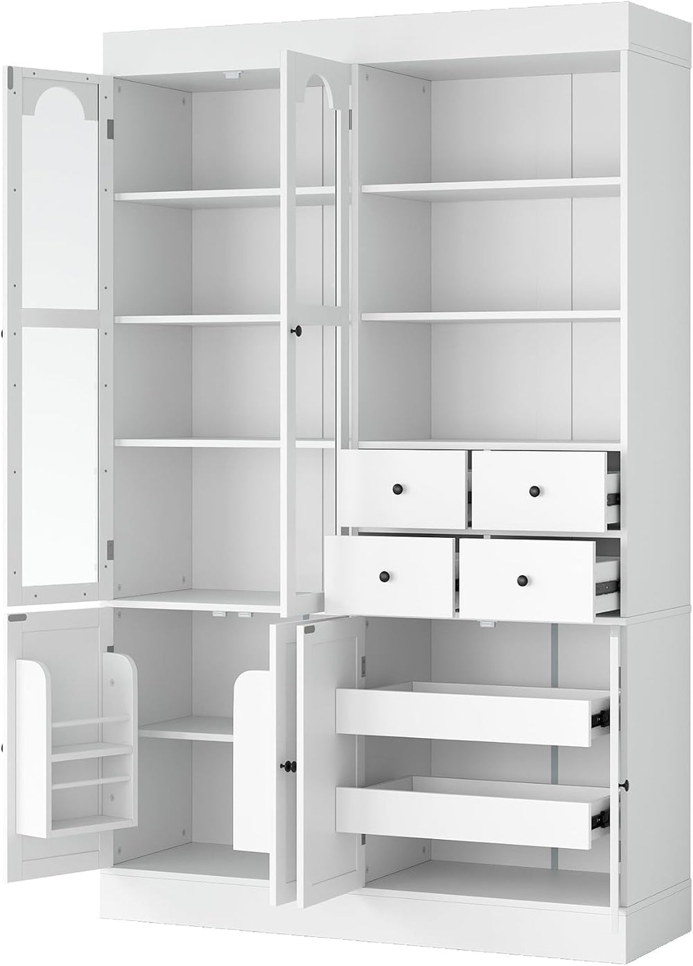 Freestanding Tall Kitchen Pantry Cabinet with 4 Drawers, Door Shelves and Pul...