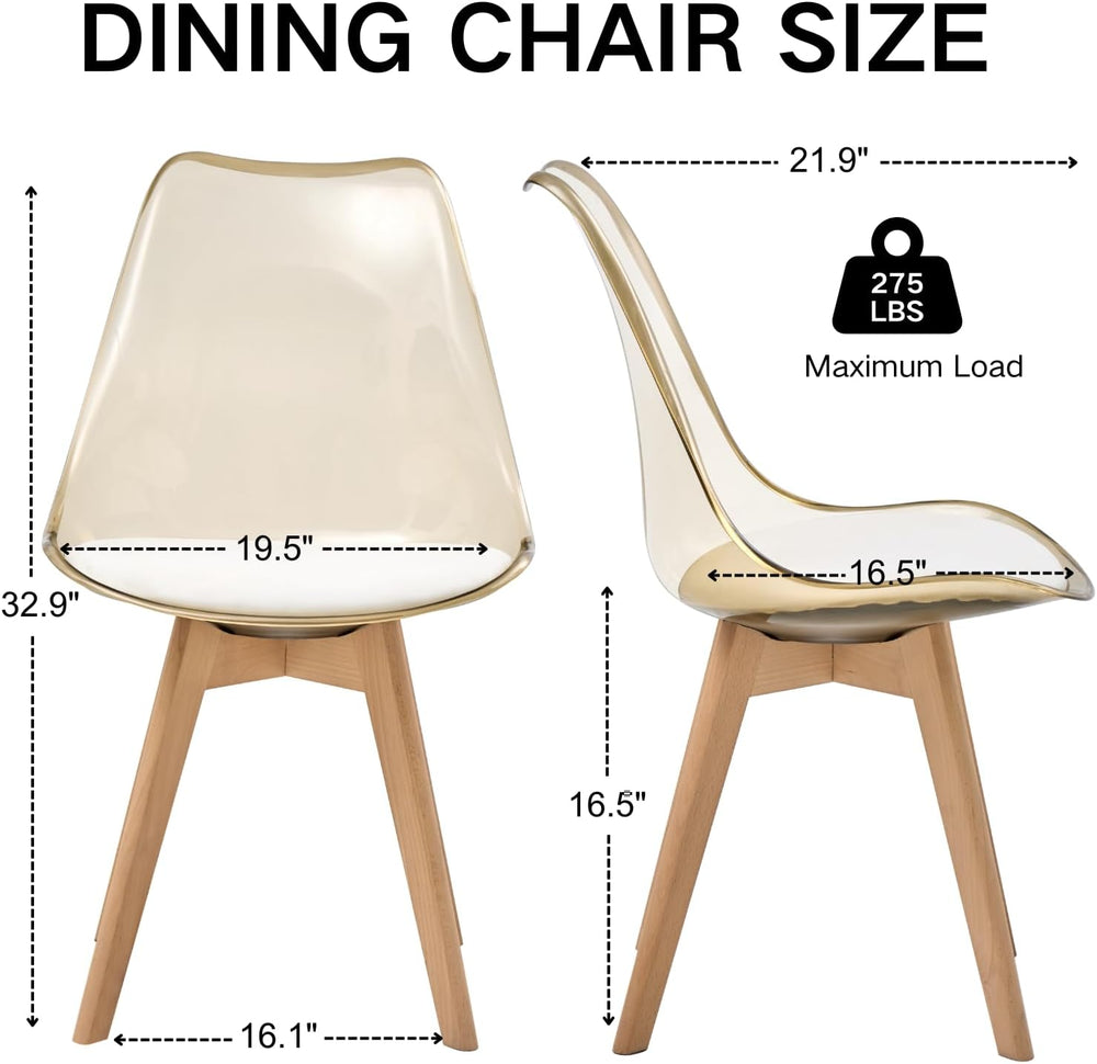 Dining Chairs Set of 4, Acrylic Mid Century Chairs, Light Brown | Clear Acryl...