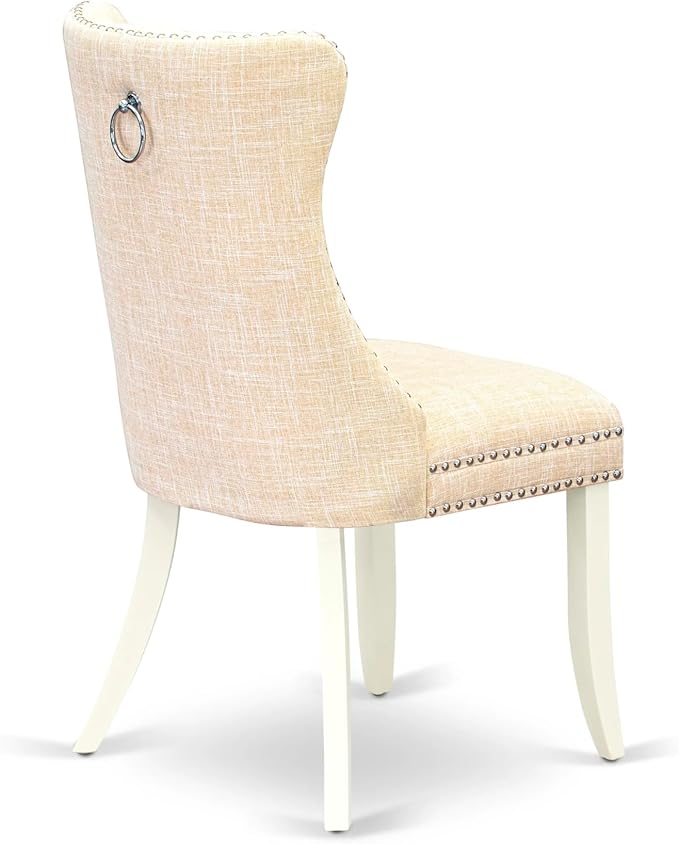 East West Furniture LGDA7-LWH-32 7 Piece Dinette Set Contains a Rectangle Dining Table with Butterfly Leaf and 6 Polyester Fabric Upholstered Chairs, 42x84 Inch, linen white