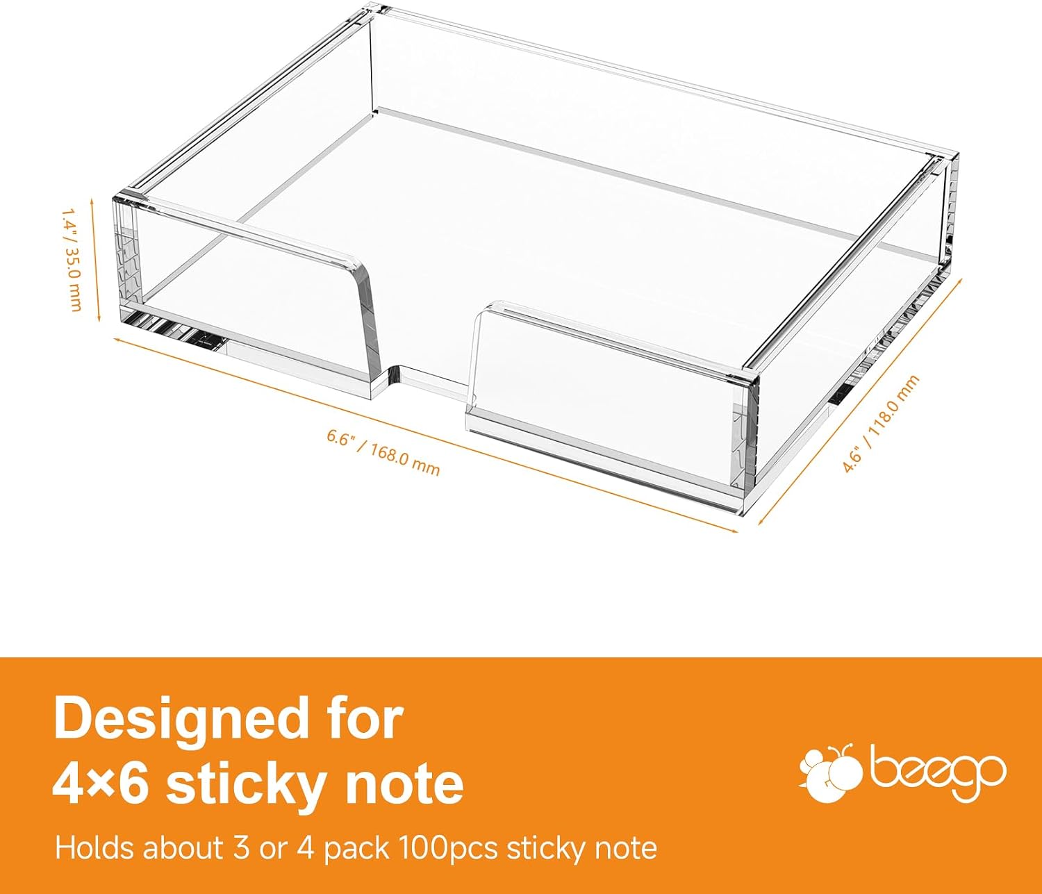 BEEGO Sticky Note Organizer - 4x6 in Crystal Clear Acrylic Notepad Holder & Dispenser for Dorm Room Office Desk Organization
