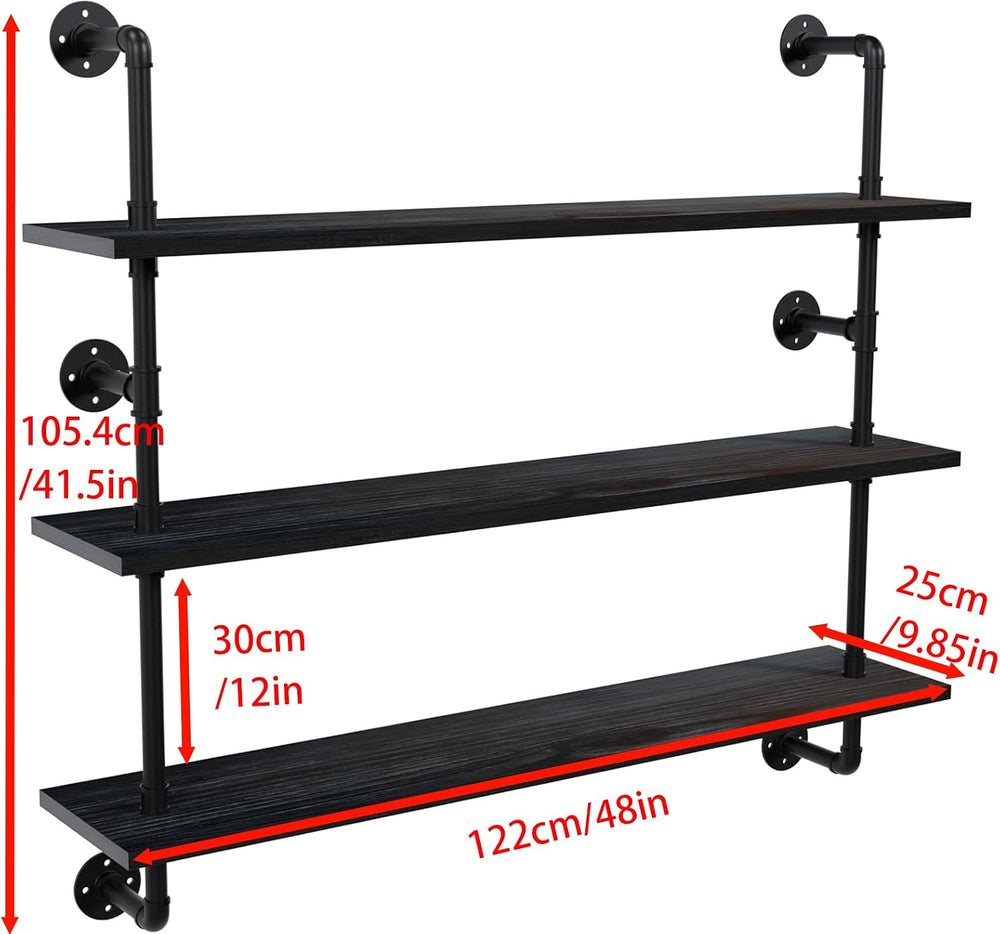 HDDFER Industrial Pipe Shelving Rustic Black Wall Shelves with Wood Planks In...